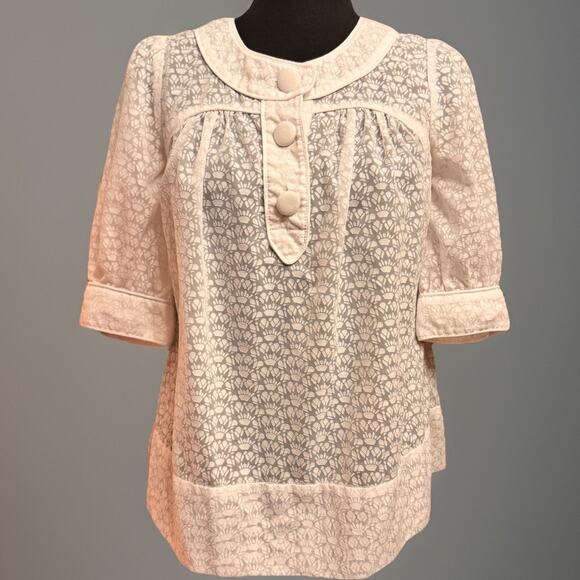 French Connection Tops - French Connection Blouse 4 Womens Semi Sheer Burnout Cottagecore Top Twee